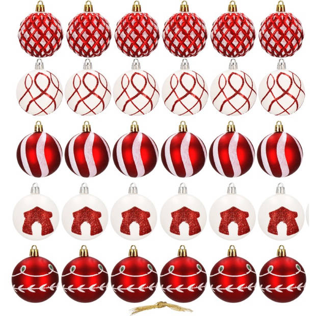 Kerstballen 30 Stuks 6 cm Rood/Wit