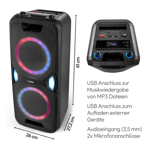 LIFE® P61468 Party-luidspreker PLL-UKW radio Bluetooth® 5.0 rijk geluid verschill…