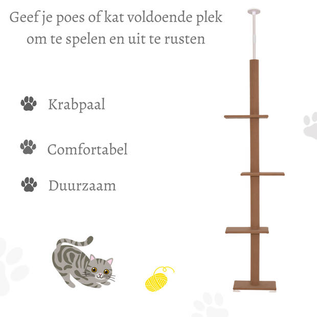 Krabpaal in hoogte verstelbaar - Kattenkrabpaal - Krabpaal voor katten - Kattenspeeltjes - Katten - Bruin - 43L x...