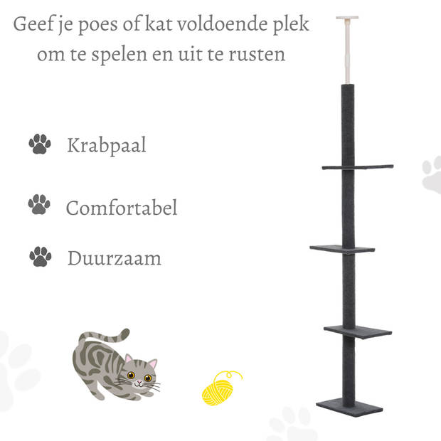 Krabpaal in hoogte verstelbaar - Kattenkrabpaal - Krabpaal voor katten - Kattenspeeltjes - Katten - Grijs - 43L x...