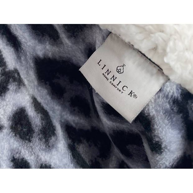 LINNICK Flanel Fleece Deken + Hoodie Leopard - zwart/wit - 140x200cm - 130x180cm