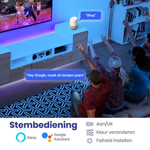 iqonic Smart WiFi Led Strip 5 meter - Google Home + Alexa - Dimbaar - Smartphone App - RGB - Afstandsbediening