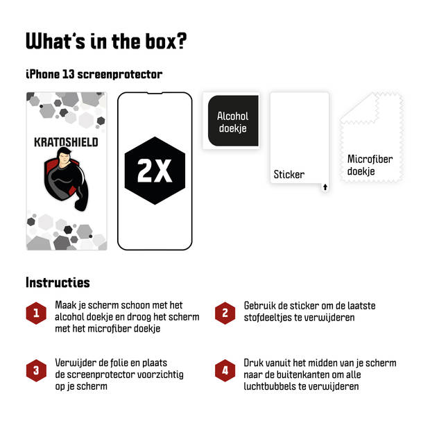 2-pack Kratoshield iPhone 13 Screenprotector - Full cover
