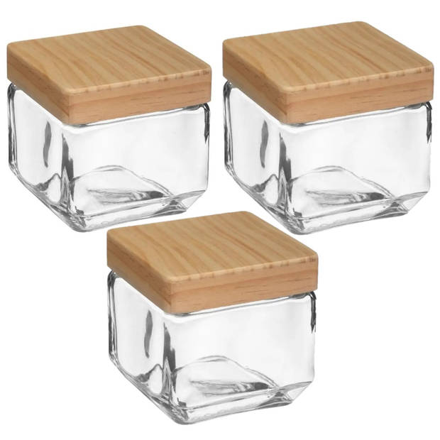 3x stuks voorraadbussen/voorraadpotten 0,85L glas met houten deksel - Voorraadpot