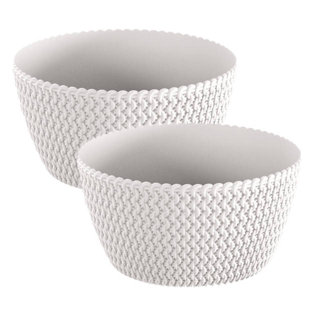 2x stuks tafelstuk plantenpot/bloempot kunststof dia 24 cm en hoogte 12 cm parel wit - Plantenpotten