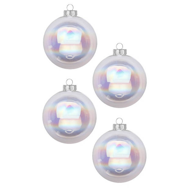 12x Transparant parelmoer glazen kerstballen 8 cm glans en mat - Kerstbal