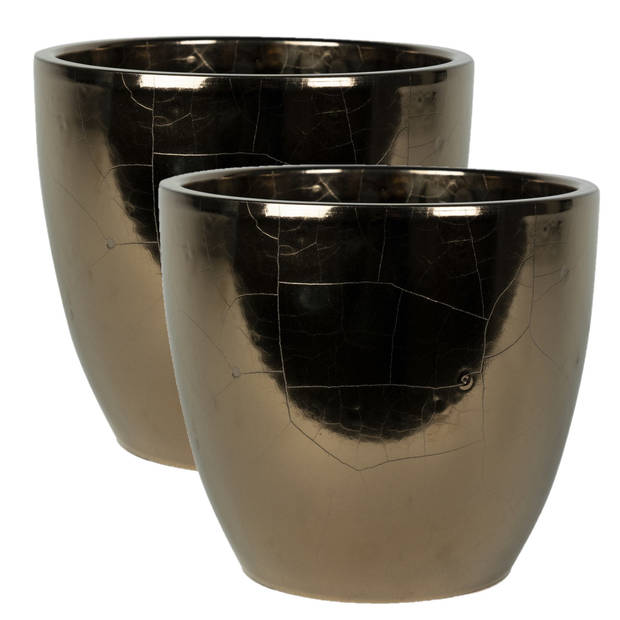 2x stuks plantenpot/bloempot in een strakke Scandinavische look goud Dia 24 cm en Hoogte 22 cm - Plantenpotten