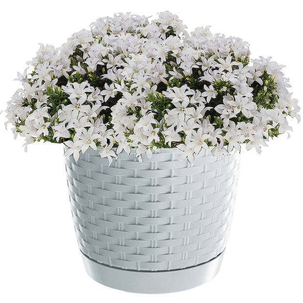 Ronde gevlochten plantenpot/bloempot kunststof dia 30 cm en hoogte 26 cm parel wit - Plantenpotten