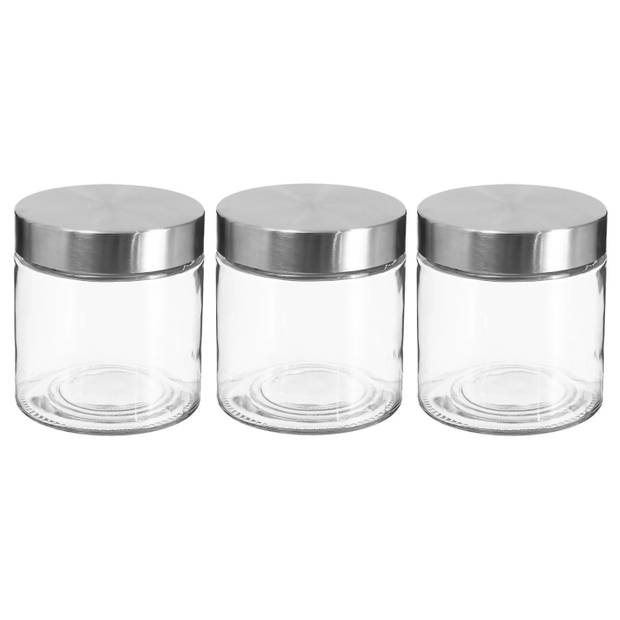 3x stuks voorraadbussen/voorraadpotten 0,75L glas met RVS deksel - Voorraadpot