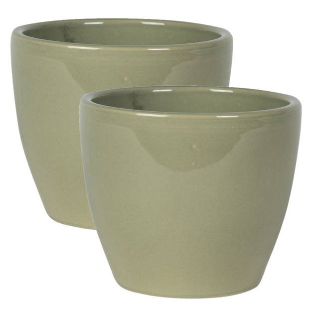 2x stuks plantenpot/bloempot in een strakke Scandinavische look mosgroen Dia 13 cm en Hoogte 11 cm - Plantenpotten