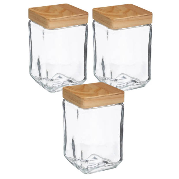 3x stuks voorraadbussen/voorraadpotten 1,7L glas met houten deksel - Voorraadpot