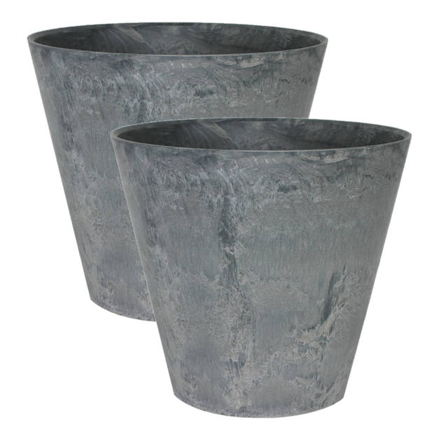 2x stuks plantenpot/bloempot in een natuursteen look Dia 22 cm en Hoogte 20 cm grijs - Plantenpotten