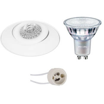 LED Spot Set - Pragmi Nivas Pro - GU10 Fitting - Inbouw Rond - Mat Wit - Trimless - Kantelbaar - Ø150mm - Philips -