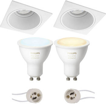 Pragmi Minko Pro - Inbouw Vierkant - Mat Wit - Verdiept - 90mm - Philips Hue - LED Spot Set GU10 - White Ambiance -