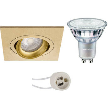 LED Spot Set - Pragmi Borny Pro - GU10 Fitting - Inbouw Vierkant - Mat Goud - Kantelbaar - 92mm - Philips - MASTER 927