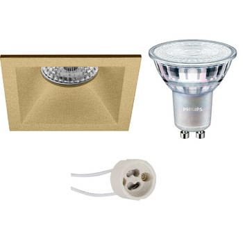 LED Spot Set - Pragmi Pollon Pro - GU10 Fitting - Inbouw Vierkant - Mat Goud - Verdiept - 82mm - Philips - MASTER 927