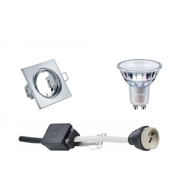 LED Spot Set - GU10 Fitting - Inbouw Vierkant - Glans Chroom - Kantelbaar 80mm - Philips - MASTER 927 36D VLE - 3.7W -