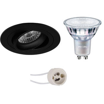 LED Spot Set - Pragmi Alpin Pro - GU10 Fitting - Inbouw Rond - Mat Zwart - Kantelbaar Ø92mm - Philips - MASTER 927 36D