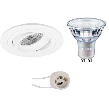 LED Spot Set - Pragmi Alpin Pro - GU10 Fitting - Inbouw Rond - Mat Wit - Kantelbaar Ø92mm - Philips - MASTER 927 36D VLE