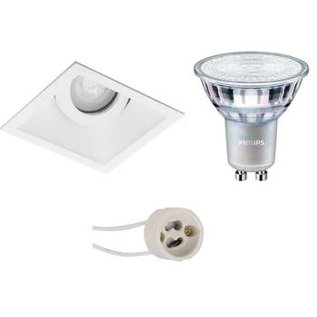 LED Spot Set - Pragmi Zano Pro - GU10 Fitting - Inbouw Vierkant - Mat Wit - Kantelbaar - 93mm - Philips - MASTER 927 36D