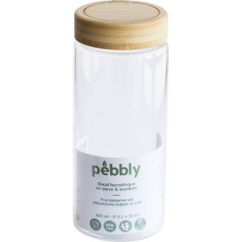 Pebbly - Voorraadpot Rond met Bamboe Deksel 850 ml - Borosilicaatglas - Transparant