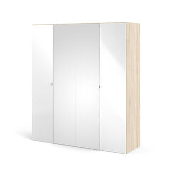 Saskia kledingkast 2 deuren, 2 spiegeldeuren eikenstructuur decor, wit hoogglans.