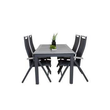Albany tuinmeubelset tafel 100x160/240cm en 4 stoel 5pos Albany zwart, grijs.