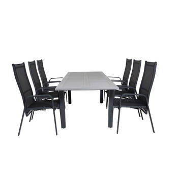 Albany tuinmeubelset tafel 100x160/240cm en 6 stoel Copacabana zwart, grijs.