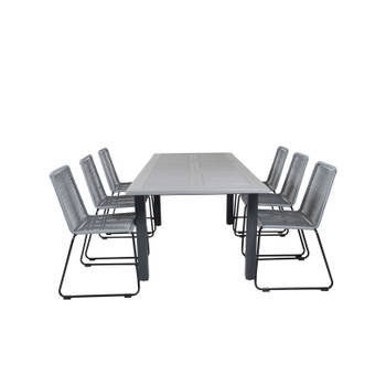 Albany tuinmeubelset tafel 100x160/240cm en 6 stoel Lindos zwart, grijs.