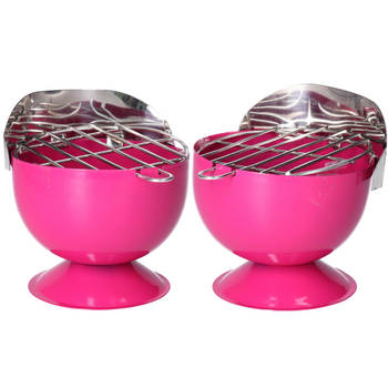 Set van 2x stuks asbak als BBQ vorm metaal 12 cm roze voor binnen/buiten - Asbakken