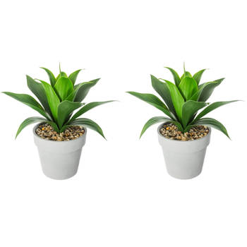 Set van 2x stuks atmosphera Aloe Vera kunstplanten in pot van cement 34 cm - Kunstplanten