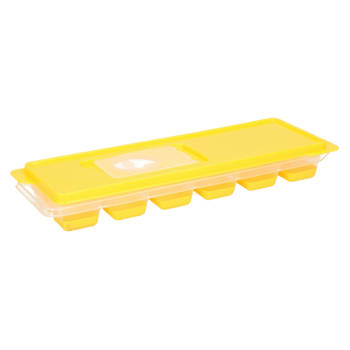 Tray met ijsklontjes/ijsblokjes vormpjes 12 vakjes kunststof geel met afsluitdeksel - IJsblokjesvormen