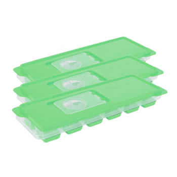 Set van 3x stuks trays met ijsklontjes/ijsblokjes vormpjes 12 vakjes kunststof groen met afsluitdeks - IJsblokjesvormen