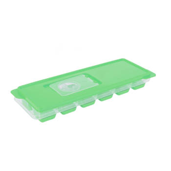 Tray met ijsklontjes/ijsblokjes vormpjes 12 vakjes kunststof groen met afsluitdeksel - IJsblokjesvormen