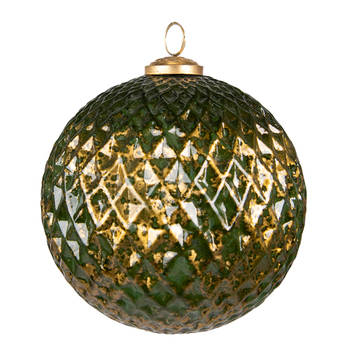 Clayre & Eef Kerstbal XL Ø 15 cm Groen Goudkleurig Glas Kerstdecoratie Groen Kerstdecoratie