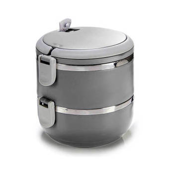 Stapelbare thermische lunchbox/warme maaltijd box grijs 16 x 15 x 15 cm - Lunchboxen