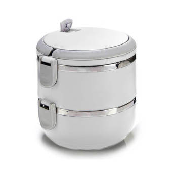 Stapelbare thermische lunchbox/warme maaltijd box wit 16 x 15 x 15 cm - Lunchboxen