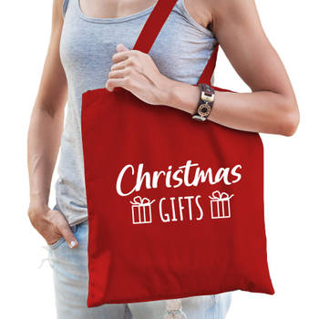 Christmas gifts katoenen tasje rood volwassenen - Feest Boodschappentassen
