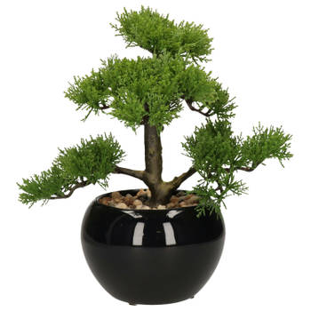 Atmosphera bonsai boompje in keramische pot - 36 cm - pvc - groen - kunstplant - Kunstplanten