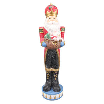 HAES DECO - Beeld Kerstman 82 cm Rood Blauw Kunststof Kerstdecoratie Beeld decoratie Decoratieve Accessoires