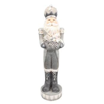 HAES DECO - Beeld Kerstman 82 cm Zilverkleurig Kunststof Kerstdecoratie Beeld decoratie Decoratieve Accessoires