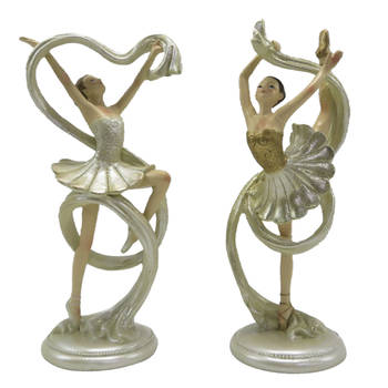 Clayre & Eef Beeld set van 2 Ballerina 18 cm Beige Goudkleurig Polyresin Beige