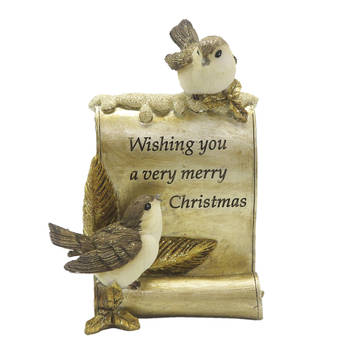 Clayre & Eef Beeld Vogel 15 cm Goudkleurig Bruin Polyresin Merry Christmas Woonaccessoires Goudkleurig Woonaccessoires
