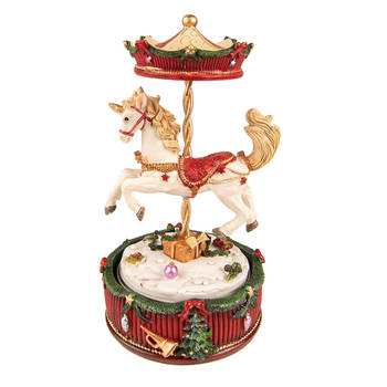 Clayre & Eef Muziekdoos Draaimolen 20 cm Rood Polyresin Kerstdecoratie Beeld Rood Kerstdecoratie Beeld