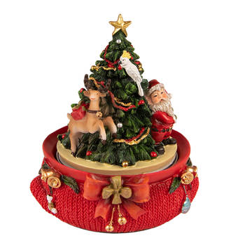 Clayre & Eef Muziekdoos Kerstboom 14 cm Rood Polyresin Kerstdecoratie Beeld Rood Kerstdecoratie Beeld