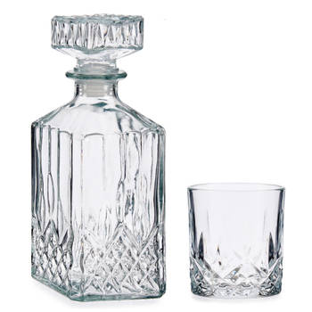 Luxe Karaf van gedecoreerd glas met 4x stuks water/whisky glazen set - Whiskeyglazen