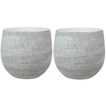 2x stuks plantenpotten/bloempotten in een strakke Modern design look wit/zwart Dia 18 cm en Hoogte 1 - Plantenpotten