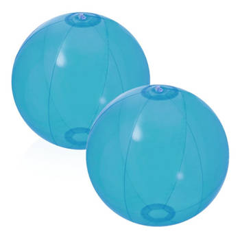 2x stuks opblaasbare strandballen Beach fun plastic blauw 28 cm - Strandballen