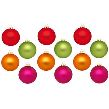 Inge Christmas Kerstballen - 12x - gekleurd - 8 cm - glas - Kerstbal