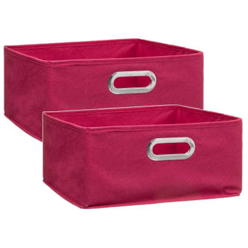 Set van 2x stuks opbergmand/kastmand 14 liter framboos roze linnen 31 x 31 x 15 cm - Opbergmanden